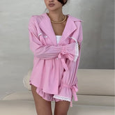 Lace Collar Trumpet Sleeve Shirt Shorts Set